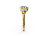 Yellow gold Three-Stone Fancy Blue Pear Cut Cut Milgrain Band Prong Setting Ring_2