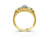 Yellow gold Three-Stone Fancy Blue Pear Cut Cut Milgrain Band Prong Setting Ring_3
