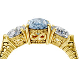 Yellow gold Three-Stone Fancy Blue Pear Cut Cut Milgrain Band Prong Setting Ring_4