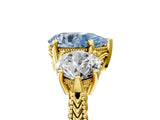 Yellow gold Three-Stone Fancy Blue Pear Cut Cut Milgrain Band Prong Setting Ring_5