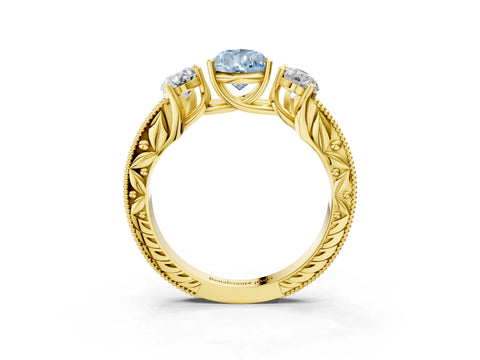 Yellow gold Three-Stone Fancy Blue Pear Cut Cut Milgrain Pavé Engagement Ring_15