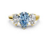 Yellow gold Three-Stone Fancy Blue Pear Cut Cut Solitaire Ring with Classic Prong Setting
