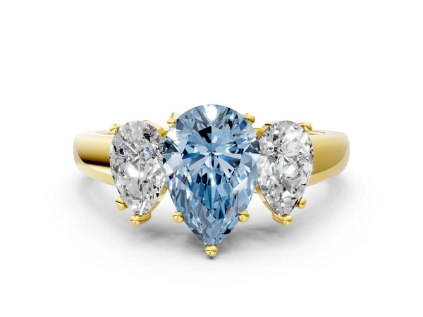 Yellow gold Three-Stone Fancy Blue Pear Cut Cut Solitaire Ring with Classic Prong Setting