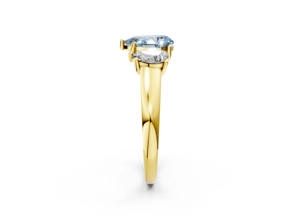 Yellow gold Three-Stone Fancy Blue Pear Cut Cut Solitaire Ring with Classic Prong Setting
