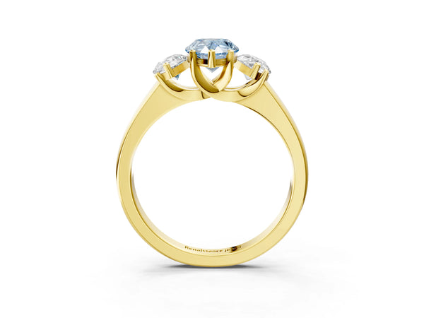 Yellow gold Three-Stone Fancy Blue Pear Cut Cut Solitaire Ring with Classic Prong Setting