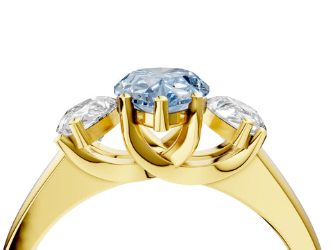 Yellow gold Three-Stone Fancy Blue Pear Cut Cut Solitaire Ring with Classic Prong Setting_4