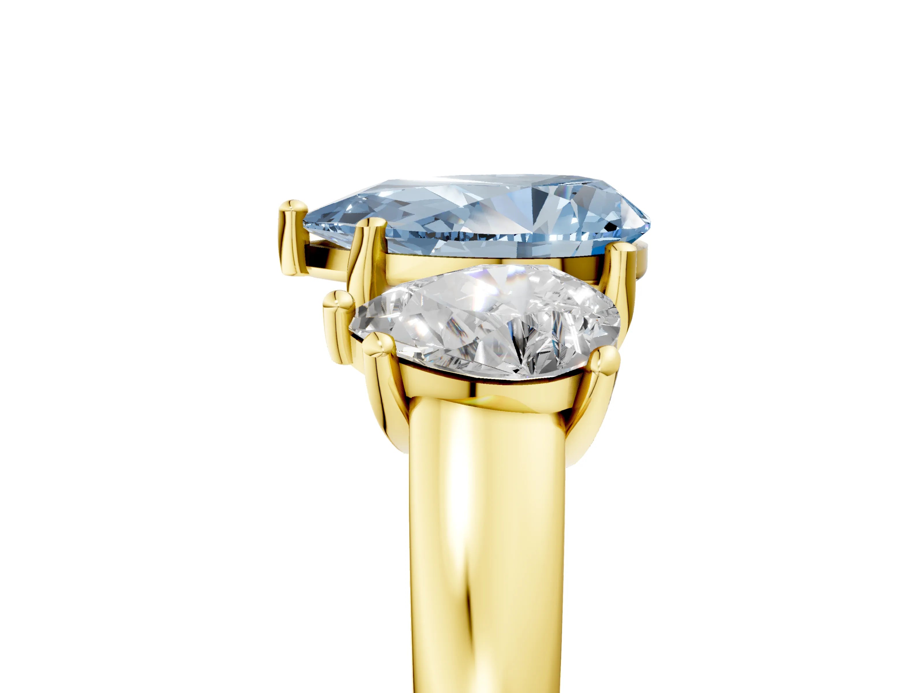 Yellow gold Three-Stone Fancy Blue Pear Cut Cut Solitaire Ring with Classic Prong Setting_5