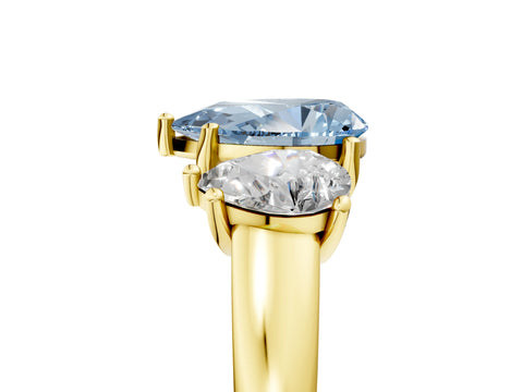 Yellow gold Three-Stone Fancy Blue Pear Cut Cut Solitaire Ring with Classic Prong Setting_5