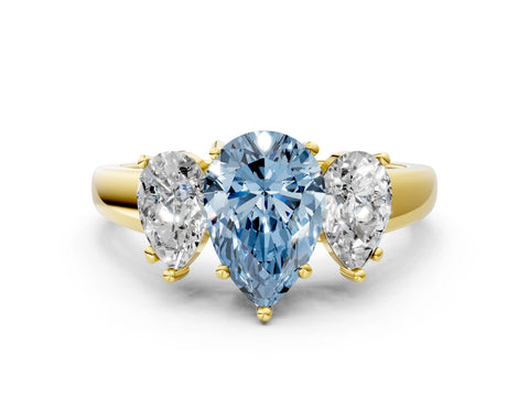 Yellow gold Three-Stone Fancy Blue Pear Cut Cut Solitaire Ring with Classic Prong Setting