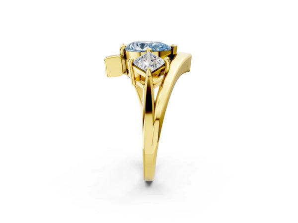 Yellow gold Three-Stone Fancy Blue Pear Cut Cut Tension Band Ring with Four-Prong Setting
