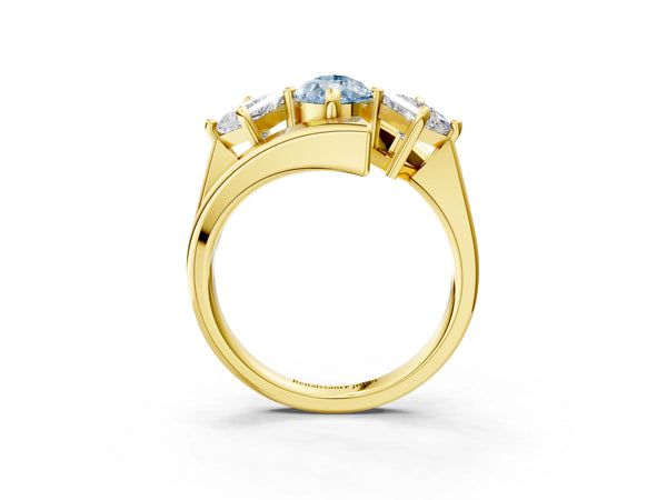 Yellow gold Three-Stone Fancy Blue Pear Cut Cut Tension Band Ring with Four-Prong Setting