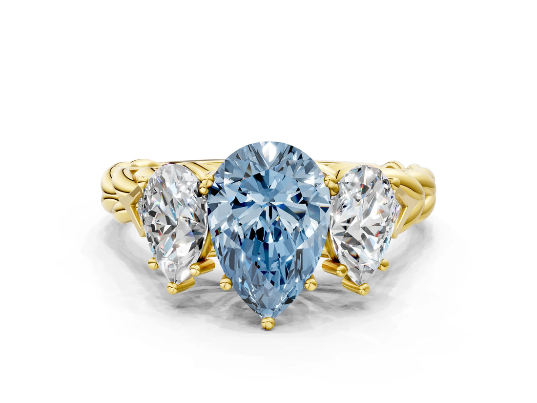 Yellow gold Three-Stone Fancy Blue Pear Cut Diamond Braided Band Ring with Four-Prong Setting_40