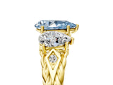 Yellow gold Three-Stone Fancy Blue Pear Cut Diamond Braided Band Ring with Four-Prong Setting_45
