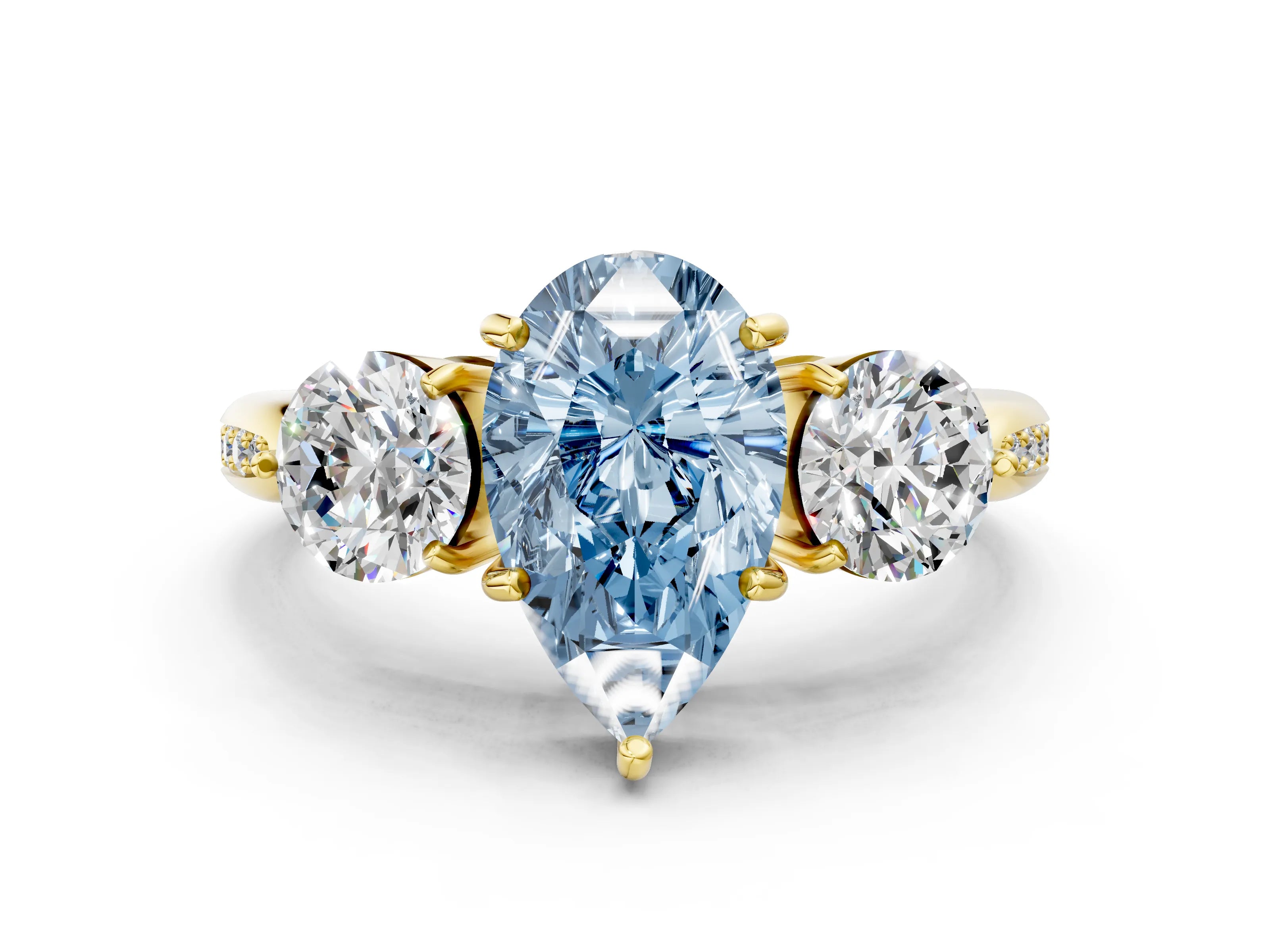 Yellow gold Three-Stone Fancy Blue Pear Cut Diamond Channel Set Engagement Ring with Prong Setting_12