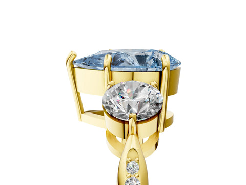 Yellow gold Three-Stone Fancy Blue Pear Cut Diamond Channel Set Engagement Ring with Prong Setting_17