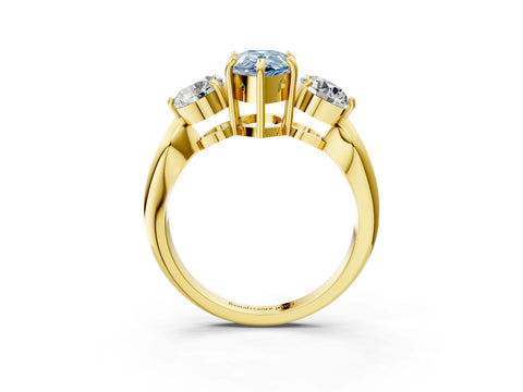Yellow gold Three-Stone Fancy Blue Pear Cut Diamond Channel Set Engagement Ring with Prong Setting_3