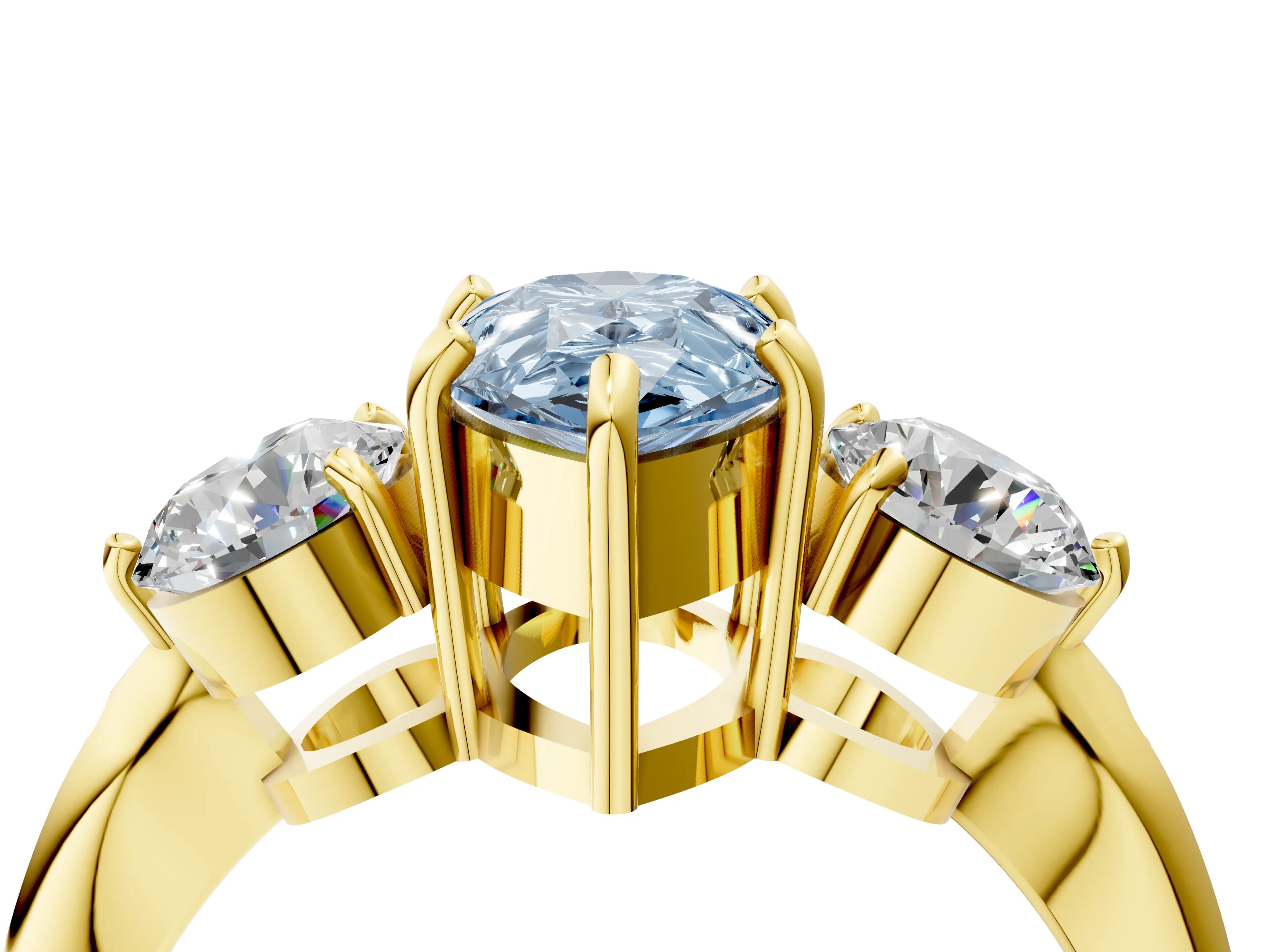 Yellow gold Three-Stone Fancy Blue Pear Cut Diamond Channel Set Engagement Ring with Prong Setting_4