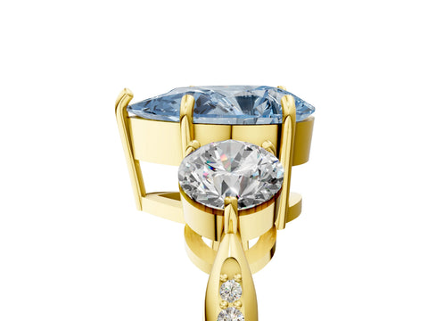 Yellow gold Three-Stone Fancy Blue Pear Cut Diamond Channel Set Engagement Ring with Prong Setting_5