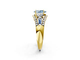 Yellow gold Three-Stone Fancy Blue Pear Cut Diamond Engagement Ring with Pave Band and Prong Setting_2