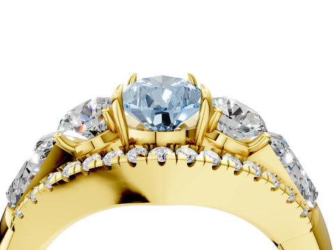 Yellow gold Three-Stone Fancy Blue Pear Cut Diamond Engagement Ring with Pave Band and Prong Setting_4