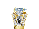 Yellow gold Three-Stone Fancy Blue Pear Cut Diamond Engagement Ring with Pave Band and Prong Setting_5