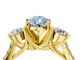 Yellow gold Three-Stone Fancy Blue Pear  Cut Diamond Pavé Band with Four-Prong Setting_32