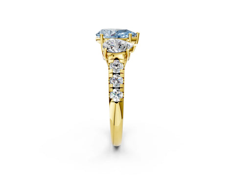 Yellow gold Three-Stone Fancy Blue Pear Cut Diamond Pavé Band with Prong Setting_2