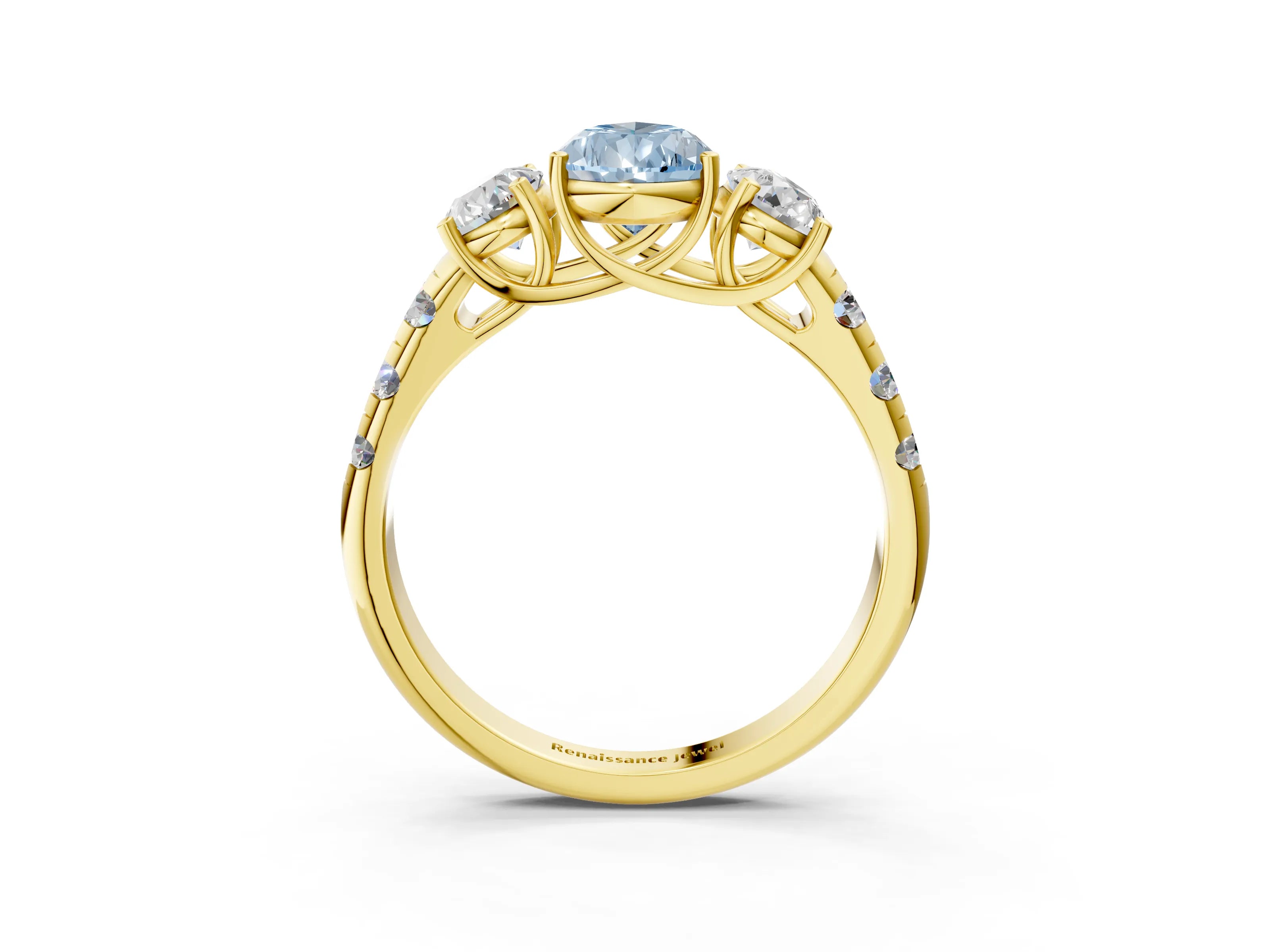 Yellow gold Three-Stone Fancy Blue Pear Cut Diamond Pavé Band with Prong Setting_3