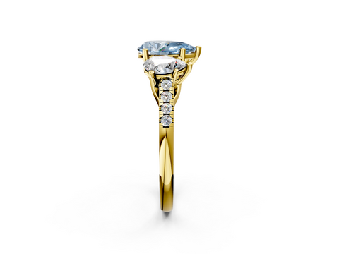 Yellow gold Three-Stone Fancy Blue Pear  Cut Diamond Ring with Pavé Band and Prong Setting_22