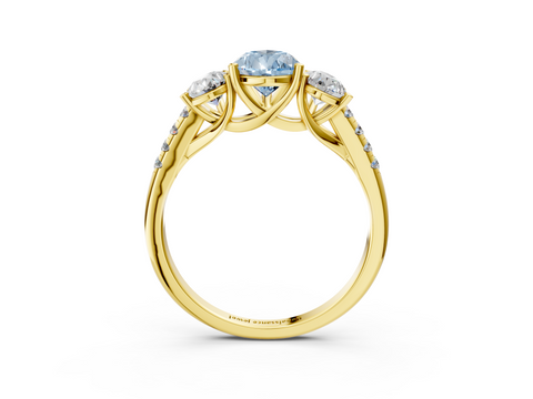 Yellow gold Three-Stone Fancy Blue Pear  Cut Diamond Ring with Pavé Band and Prong Setting_23