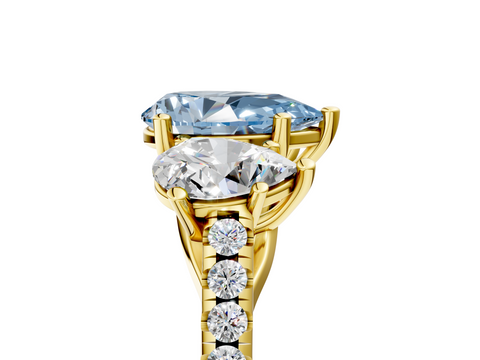Yellow gold Three-Stone Fancy Blue Pear  Cut Diamond Ring with Pavé Band and Prong Setting_25