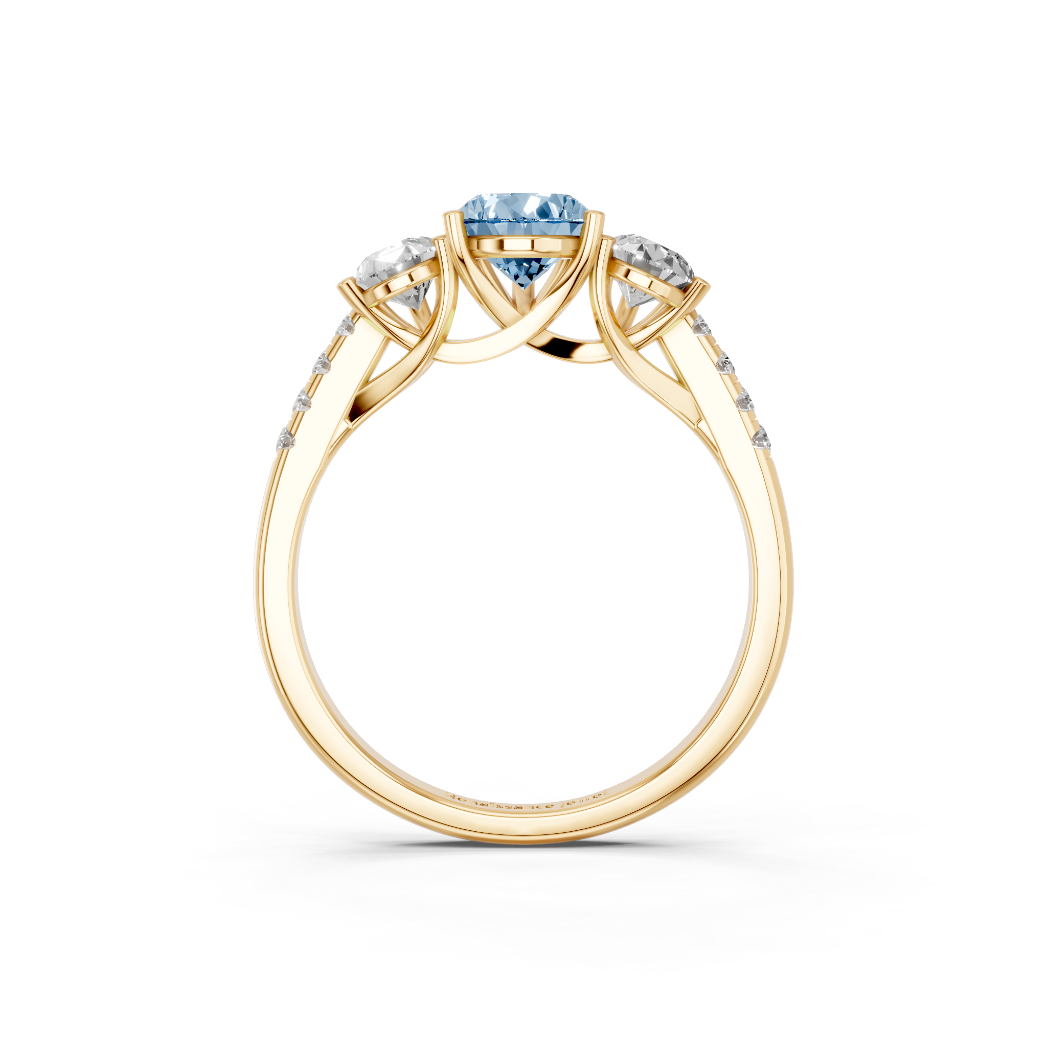 Yellow gold Three-Stone Fancy Blue Pear  Cut Diamond Ring with Pavé Band and Prong Setting_5