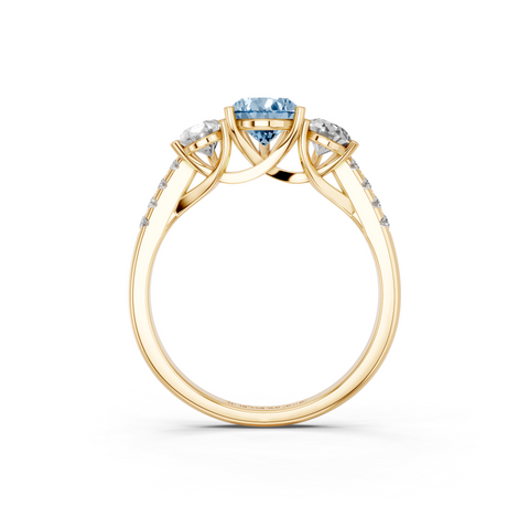 Yellow gold Three-Stone Fancy Blue Pear  Cut Diamond Ring with Pavé Band and Prong Setting_5