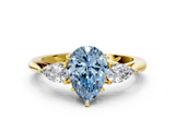 Yellow gold Three-Stone Fancy Blue Pear  Cut Diamond Ring with Pear Side Stones in Four-Prong Setting_109