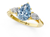 Yellow gold Three-Stone Fancy Blue Pear  Cut Diamond Ring with Pear Side Stones in Four-Prong Setting_110