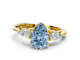 Yellow gold Three-Stone Fancy Blue Pear Cut Diamond Ring with Pear  Side Stones in Four-Prong Setting_12