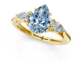 Yellow gold Three-Stone Fancy Blue Pear Cut Diamond Ring with Pear  Side Stones in Four-Prong Setting_13