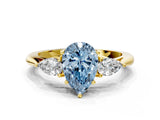 Yellow gold Three-Stone Fancy Blue Pear Cut Diamond Ring with Pear  Side Stones in Four-Prong Setting_48