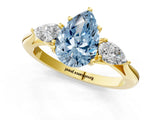 Yellow gold Three-Stone Fancy Blue Pear Cut Diamond Ring with Pear  Side Stones in Four-Prong Setting_49