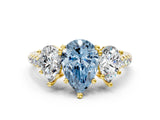 Yellow gold Three-Stone Fancy Blue Pear Cut Diamond Ring with Round  Pavé Band and Prong Setting_24