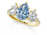 Yellow gold Three-Stone Fancy Blue Pear Cut Diamond Ring with Round  Pavé Band and Prong Setting_25