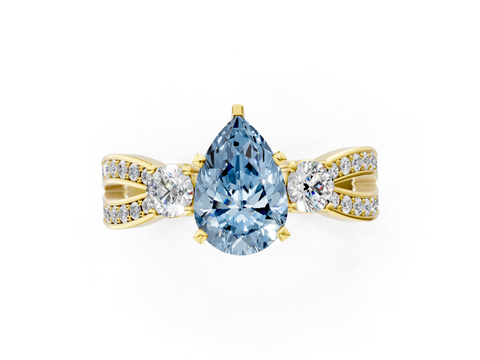 Yellow gold Three-Stone Fancy Blue Pear  Cut Diamond Twist Band with Prong Setting_17