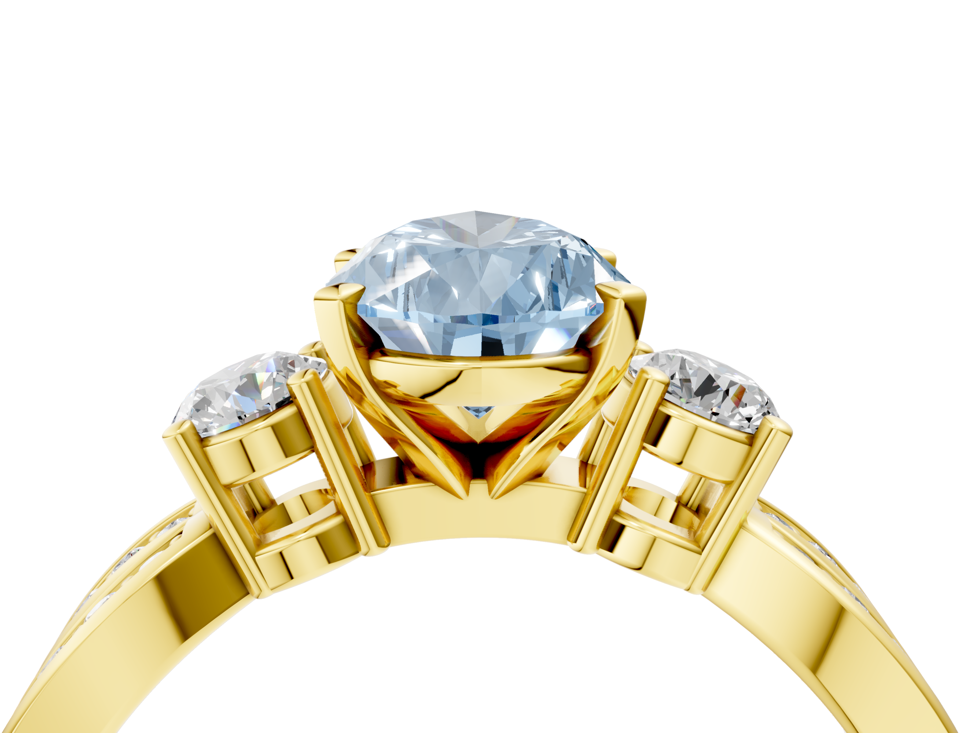 Yellow gold Three-Stone Fancy Blue Pear  Cut Diamond Twist Band with Prong Setting_21