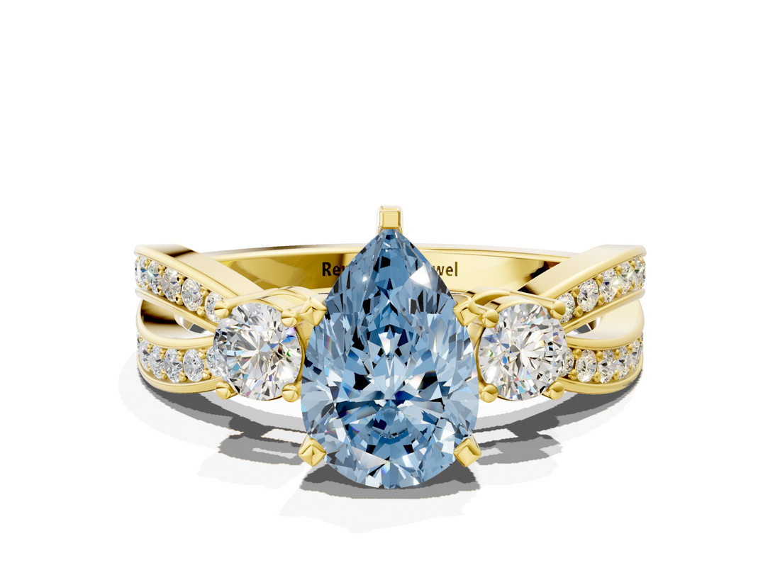 Yellow gold Three-Stone Fancy Blue Pear  Cut Diamond Twist Band with Prong Setting_39