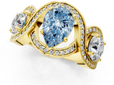 Yellow gold Three-Stone Fancy Blue Pear Cut Diamond Wave Pave Band with Prong Setting_1