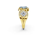 Yellow gold Three-Stone Fancy Blue Pear Cut Diamond Wave Pave Band with Prong Setting_2