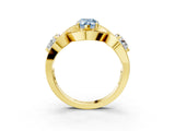 Yellow gold Three-Stone Fancy Blue Pear Cut Diamond Wave Pave Band with Prong Setting_3