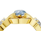 Yellow gold Three-Stone Fancy Blue Pear Cut Diamond Wave Pave Band with Prong Setting_4