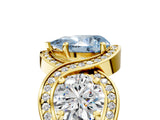 Yellow gold Three-Stone Fancy Blue Pear Cut Diamond Wave Pave Band with Prong Setting_5