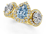 Yellow gold Three-Stone Fancy Blue Pear Cut Halo Diamond Milgrain Band with Four-Prong Setting_1